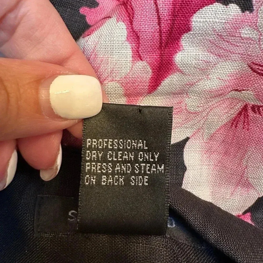 SILKLAND Asian Inspired Linen Black Pink Floral Dragon Skirt Beaded Size 8 Med - Image 12