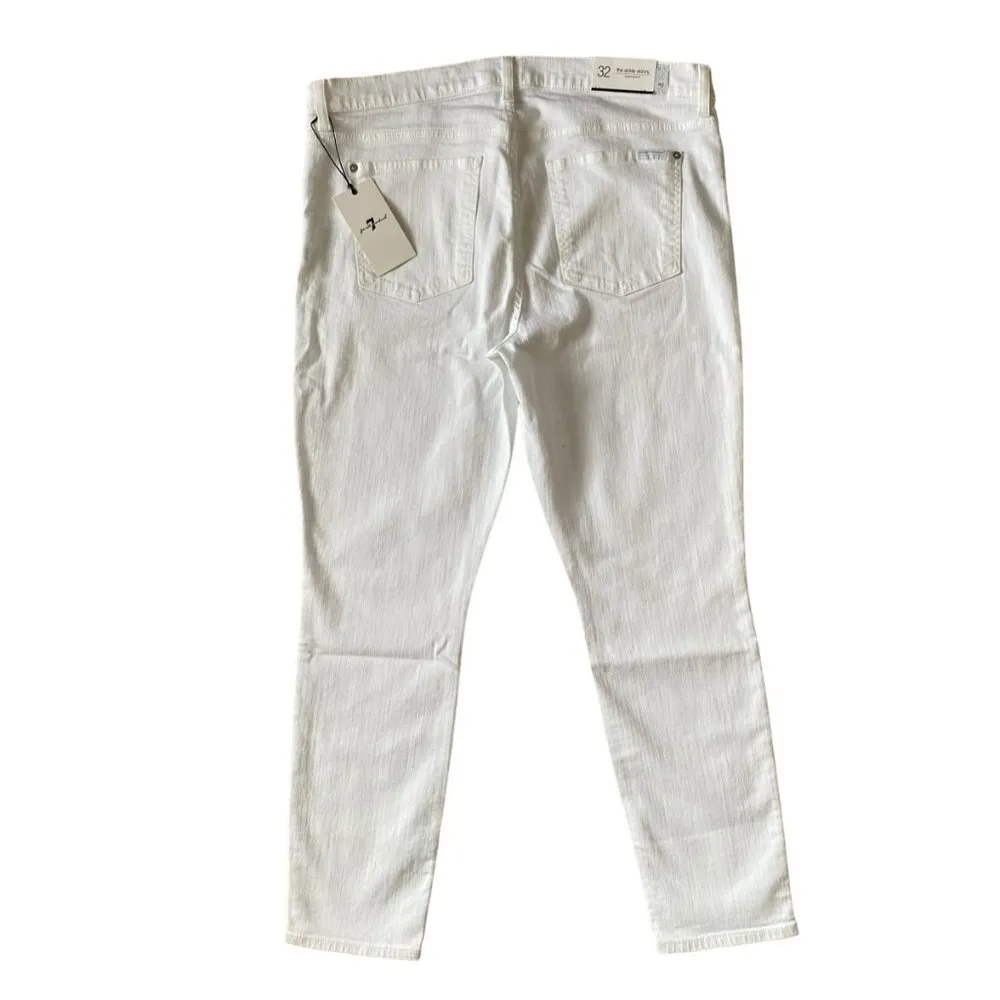 7 for all man kind women's size 32 white ankle super skinny stretch denim jeans - Image 2