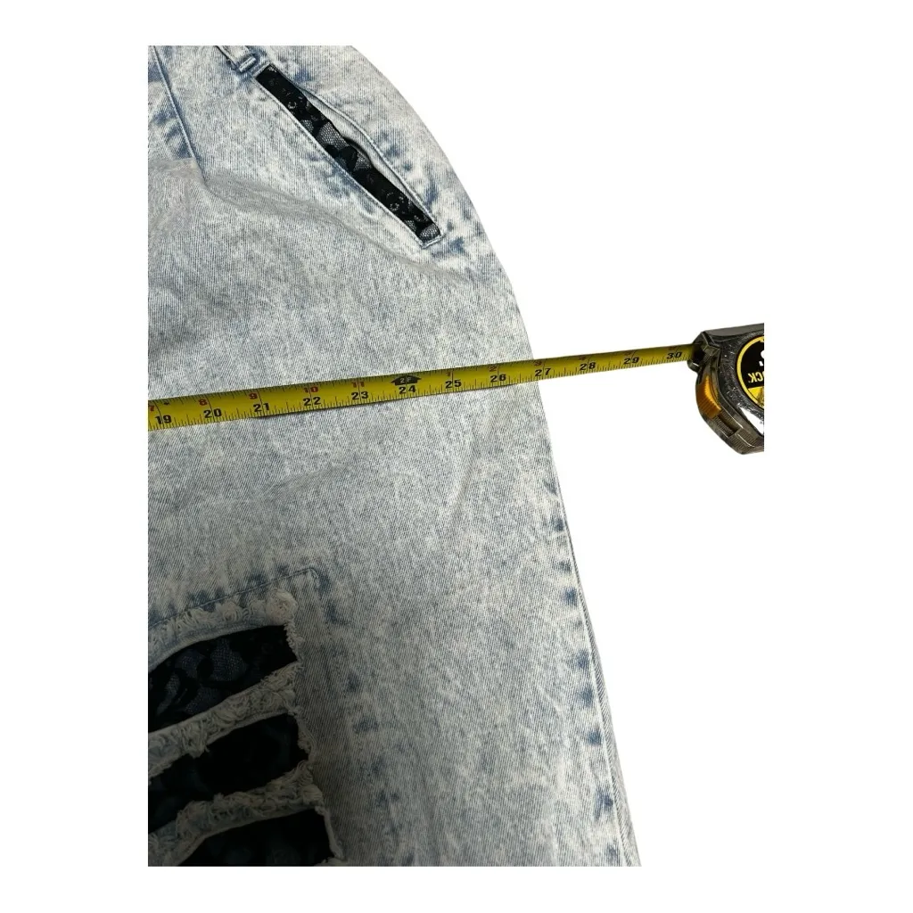 Vintage Plus Size Madonna 80s Acid Washed Distressed Fold Jeans Black Lace SZ 26 - Image 11