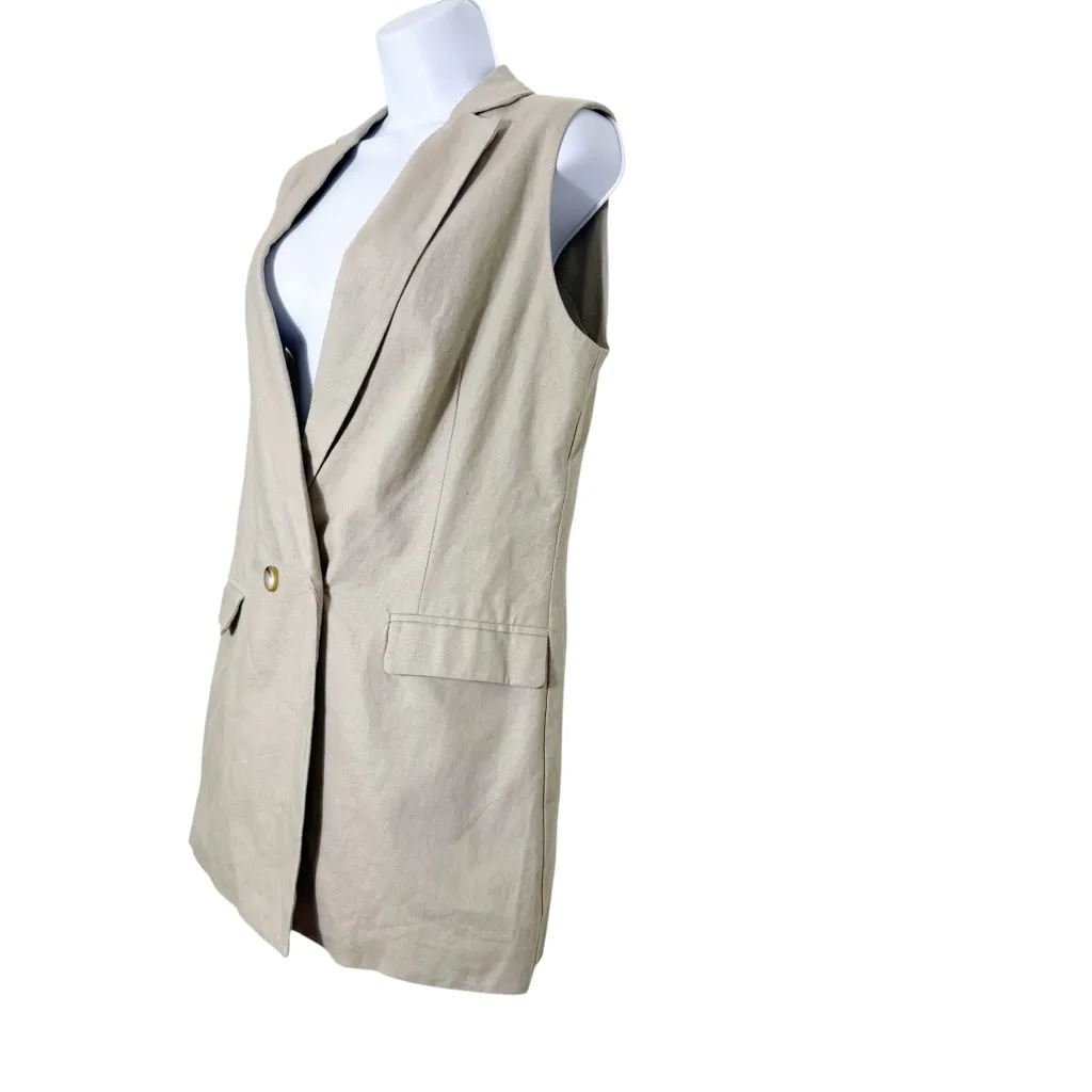 Halston Beige Linen Sleeveless Blazer Vest‎ Women’s Size S - Image 4