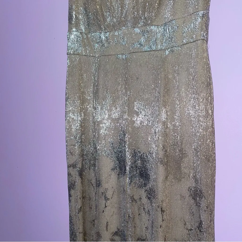 Tahari Silver Metallic Wide Leg Jumpsuit Women Sz 8 Formal Event Cocktail Party - Image 4