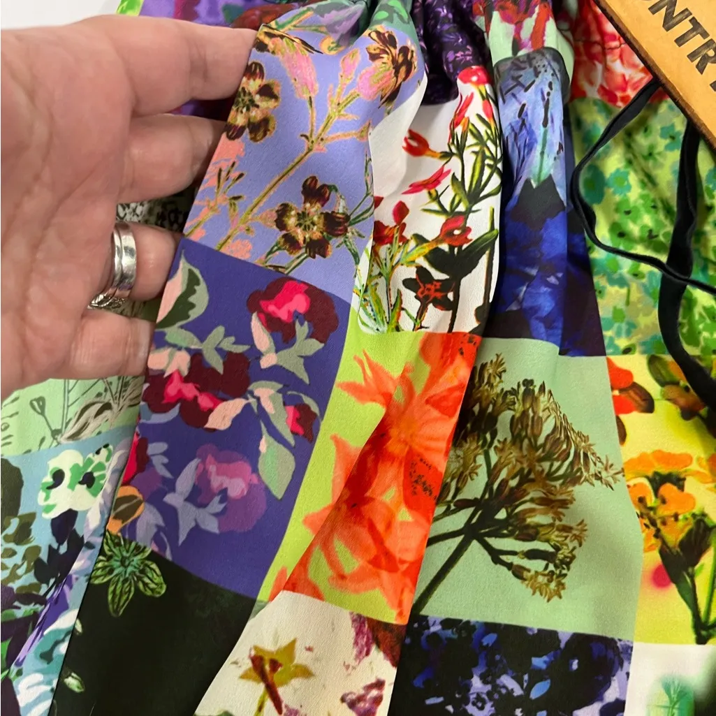 Skye's the Limit Soft Pant Boho Hippie‎ Floral Patchwork W/Pockets LG NEW Green - Image 5