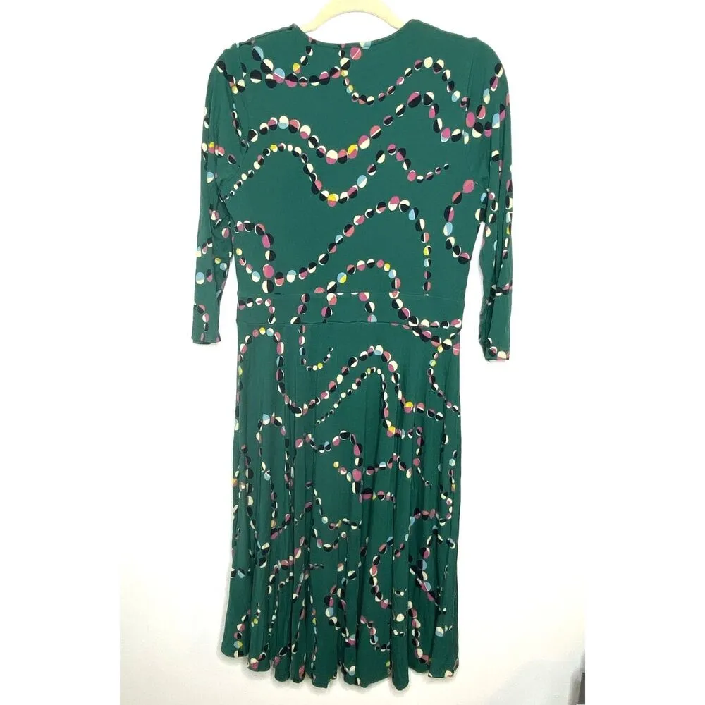 Boden Highgate Green Beads Print Jersey Green 3/4 Sleeve Dress Sz 12 L - Image 3