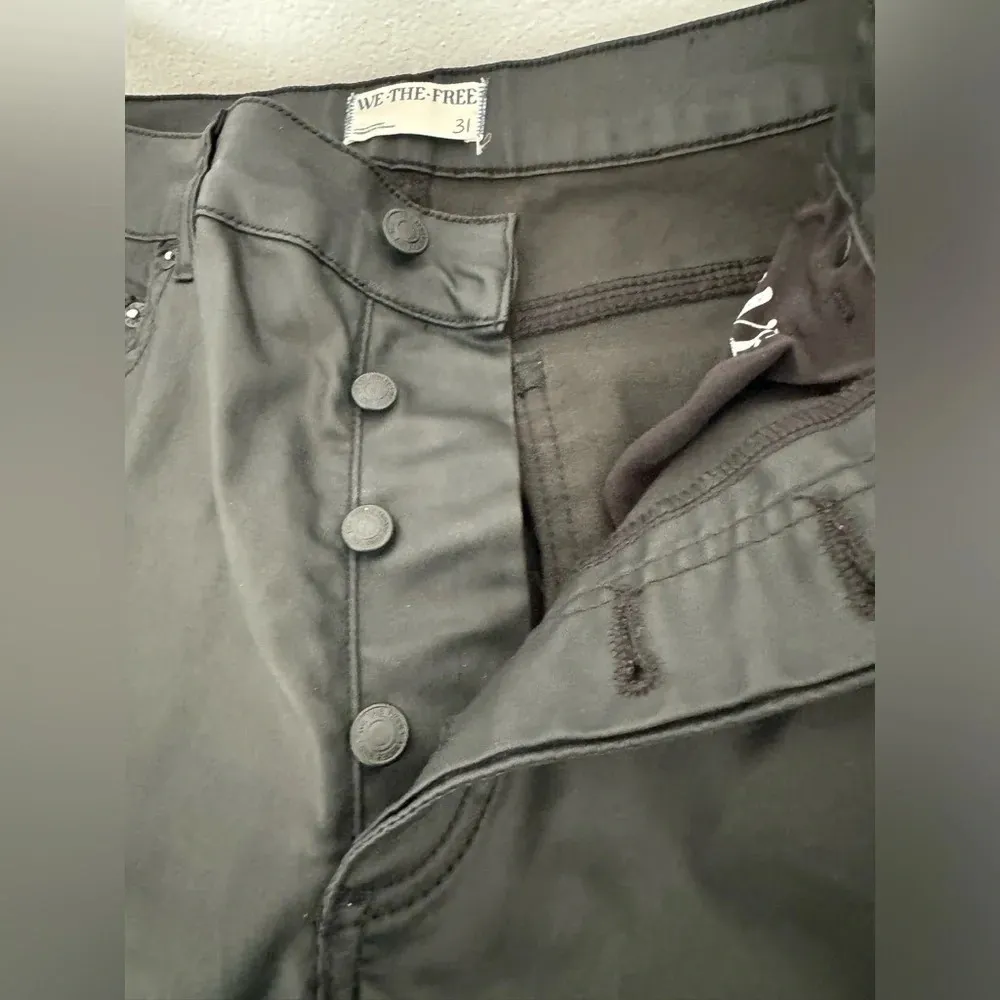 We The Free Pacifica High Rise Slim Straight Leg Jeans Coated Black Rock Sz 31 - Image 5
