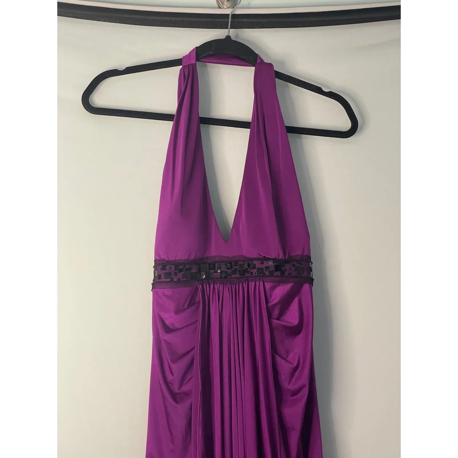 Adrianna Papell Boutique Halter Neck Embellished Waist Ruched Maxi Dress Size 8 - Image 2