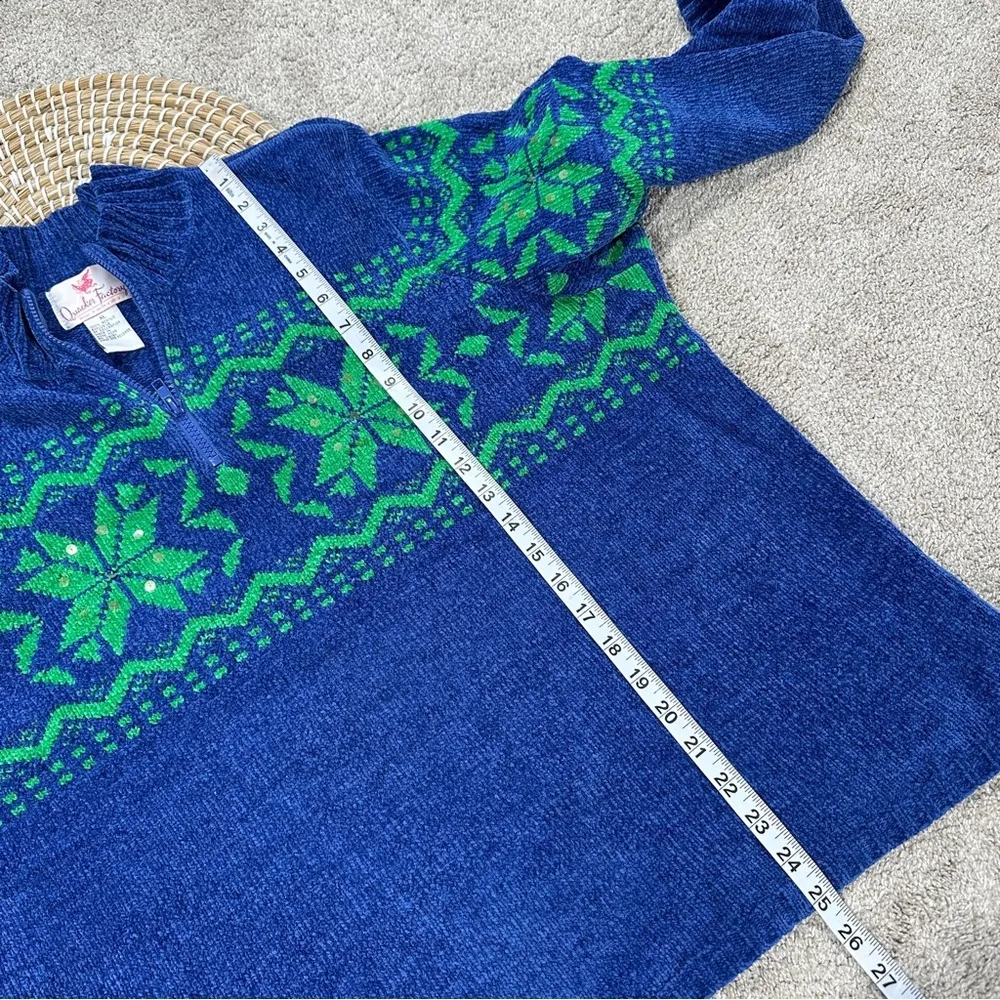 Quacker Factory 1/4 Zip Pullover Sweater Sequins Snowflake Winter Blue Green XL - Image 8