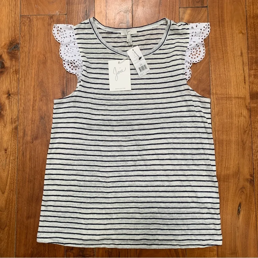 Joie Acenath Short Sleeve Eyelet Stripe Linen Tee Top size XS - Image 5