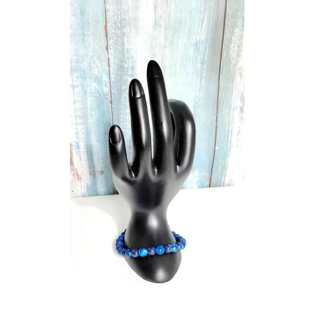 Hand crafted acrylic and glass beaded bracelet Blue - Image 2