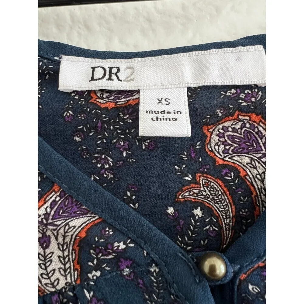 DR2 Bohemian long sleeve blue navy country native chic midi womens dress sz XS - Image 9