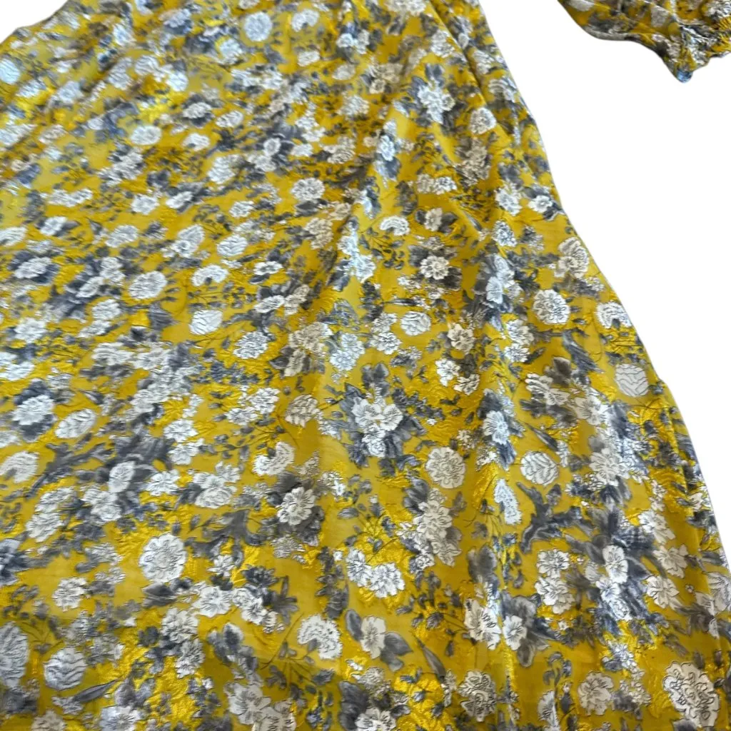 Zara Yellow Floral Print Dress Long Sleeve Defined Waist Stretch Size Medium - Image 10