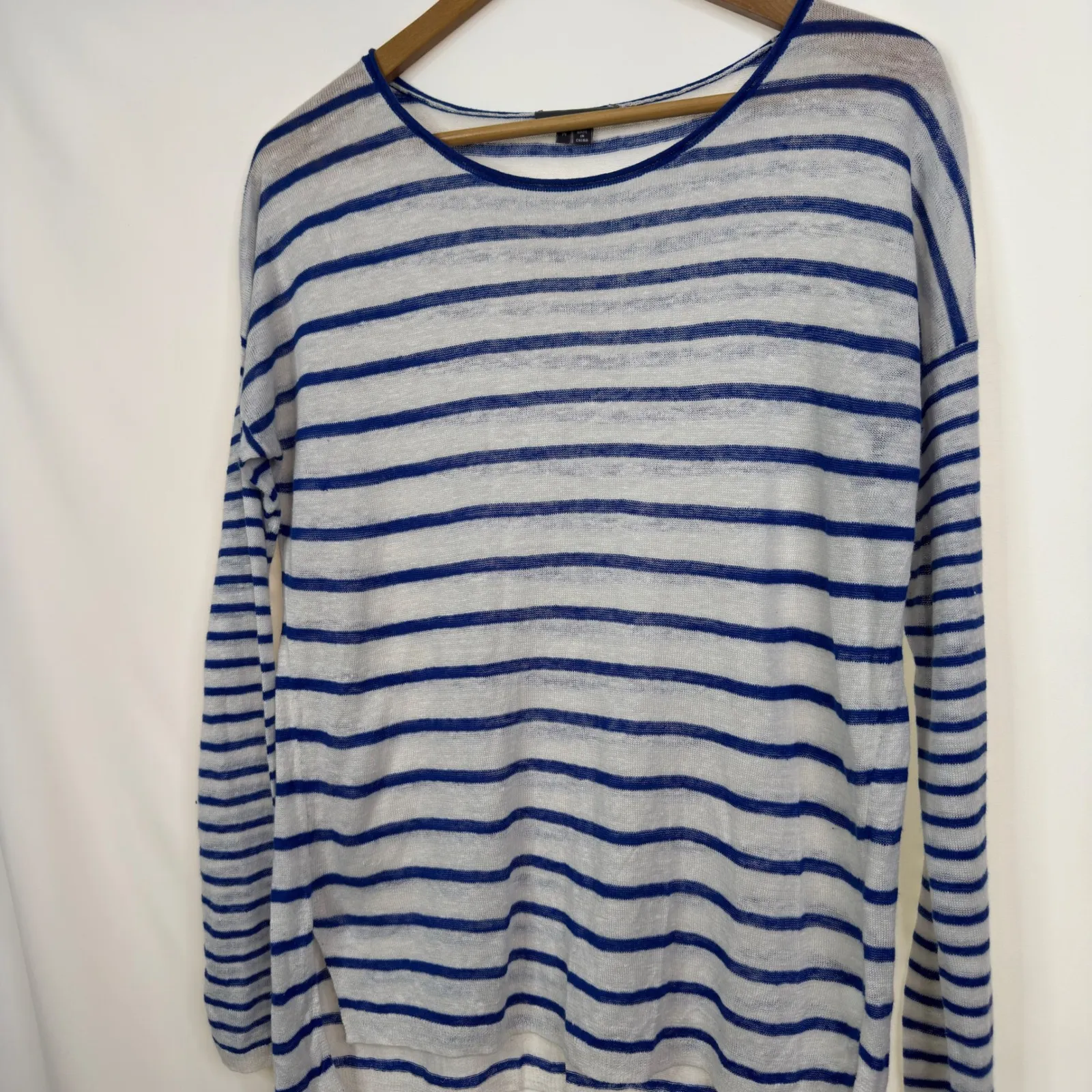 Vince Linen Striped Sheer Knit Long Sleeve Top Women's Size M - Image 4