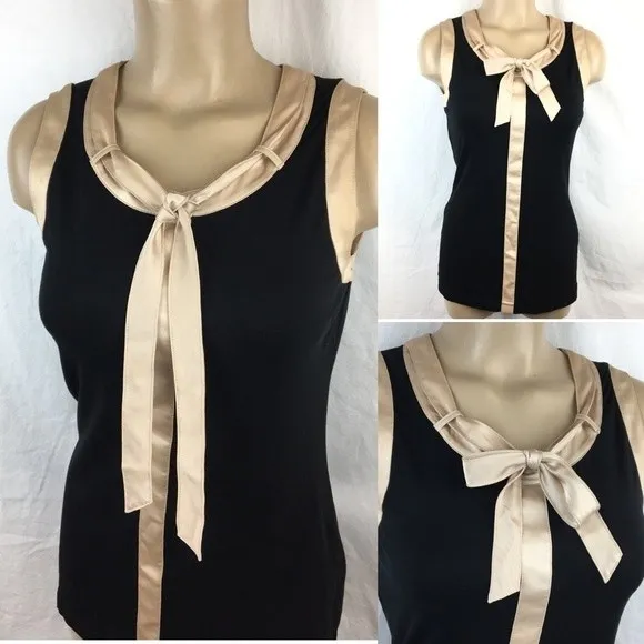 Basler Black & Tan Sleeveless Satin Trim Color Block Top M Size M - Image 10