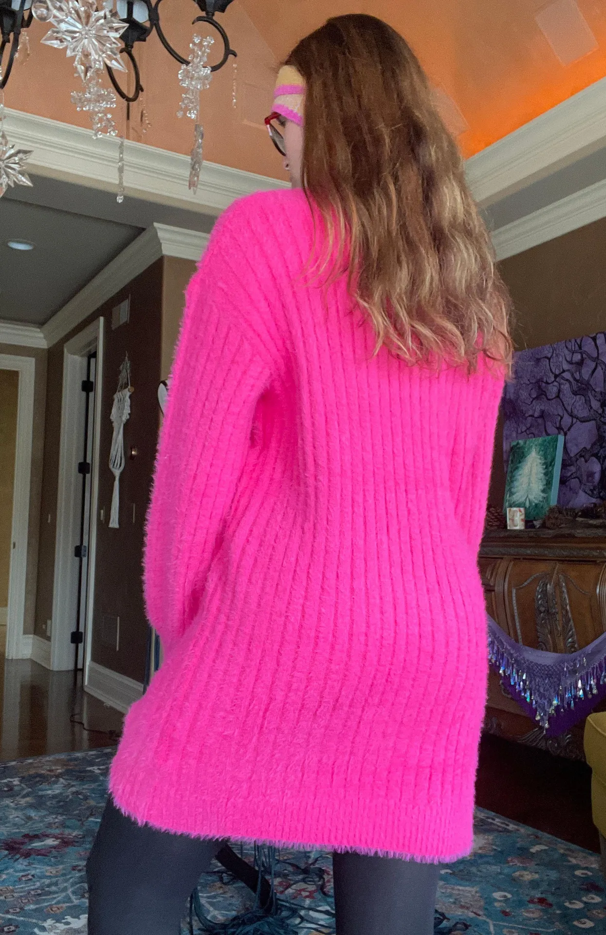 Hot Pink Turtleneck Dress Sweater Size L - Image 6