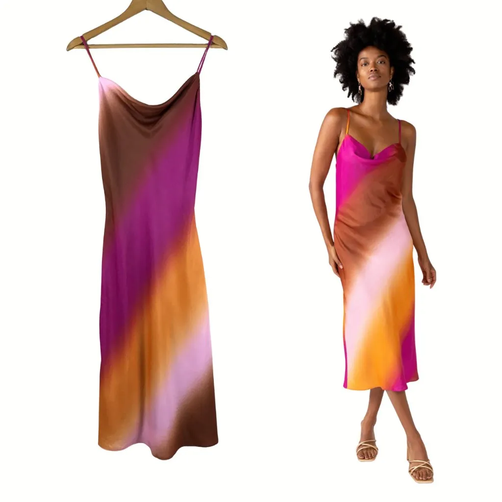 SKIES ARE BLUE Satin Ombre Midi Slip Dress SMALL - Image 3