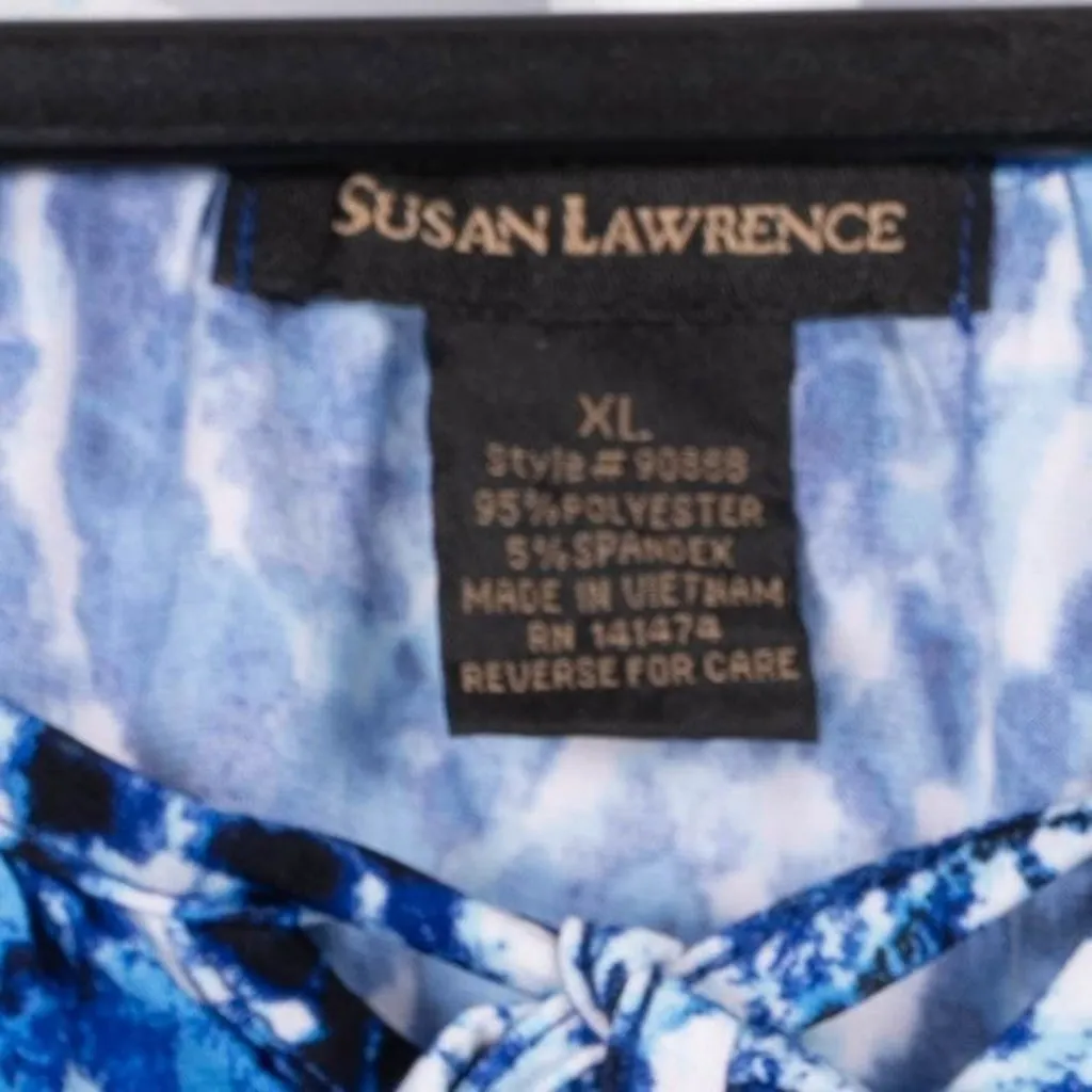Susan Lawrence Blouse XL Womens Blue White Tie Dye Short Sleeve Shirt - Image 4