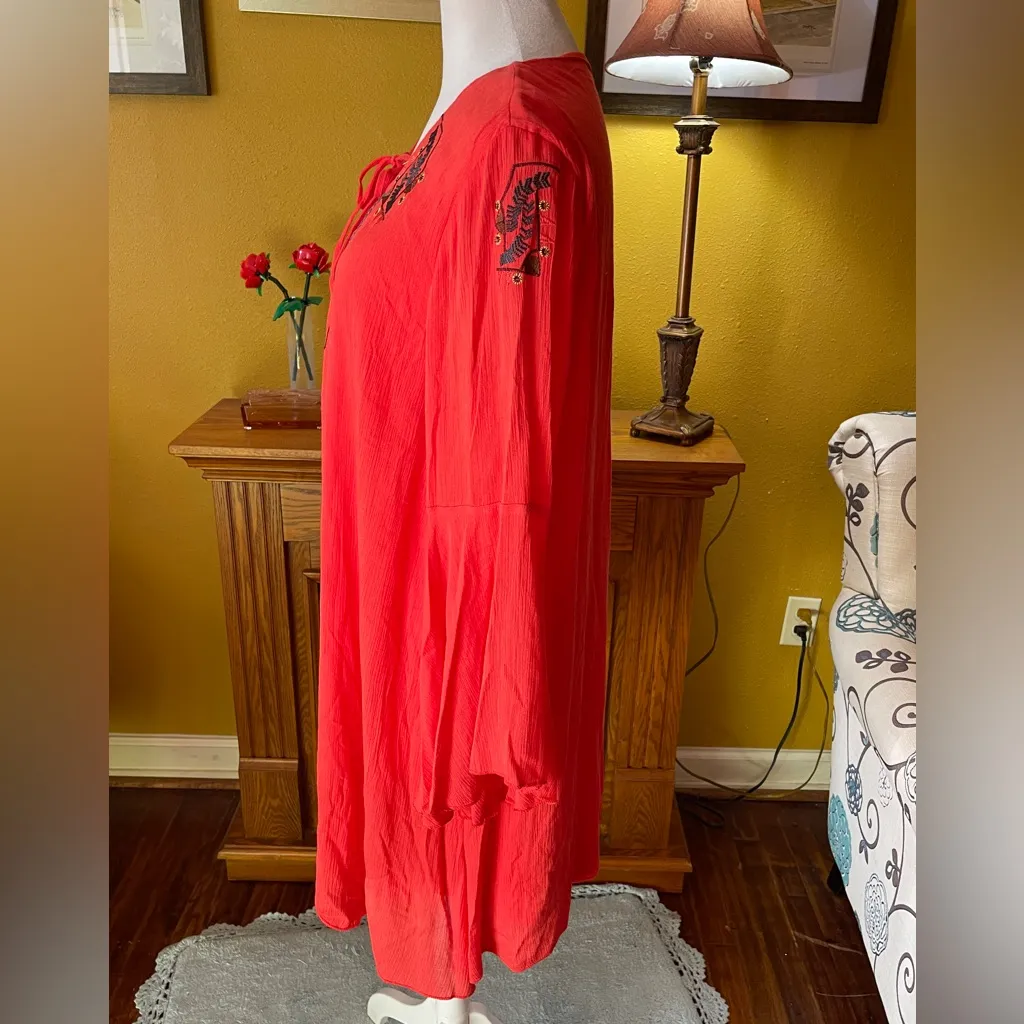 Kings Road lined rayon orange midi dress with embroidered detail. Size L. Size L - Image 7