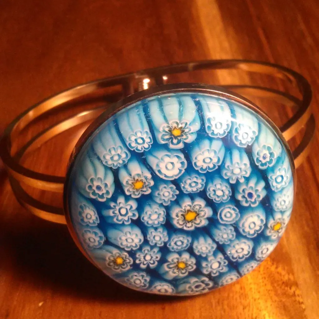 Blue Color Murano Style Stainless Steel Bangle Bracelet (7.50 Inch) - Image 3