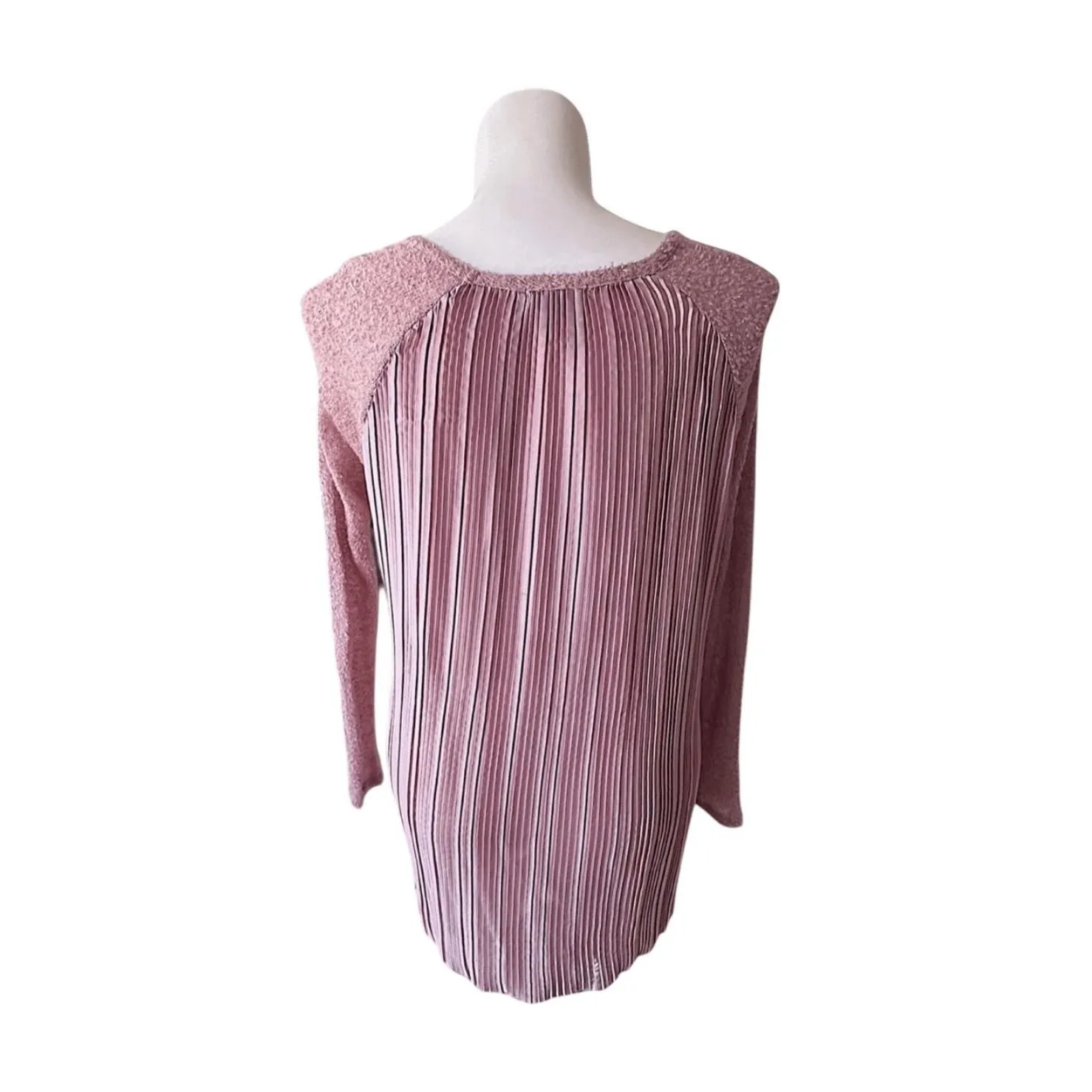 Bar III Sweater Womens Blush Pink Chiffon Pleated Back Hi-Low Crewneck Size L - Image 3