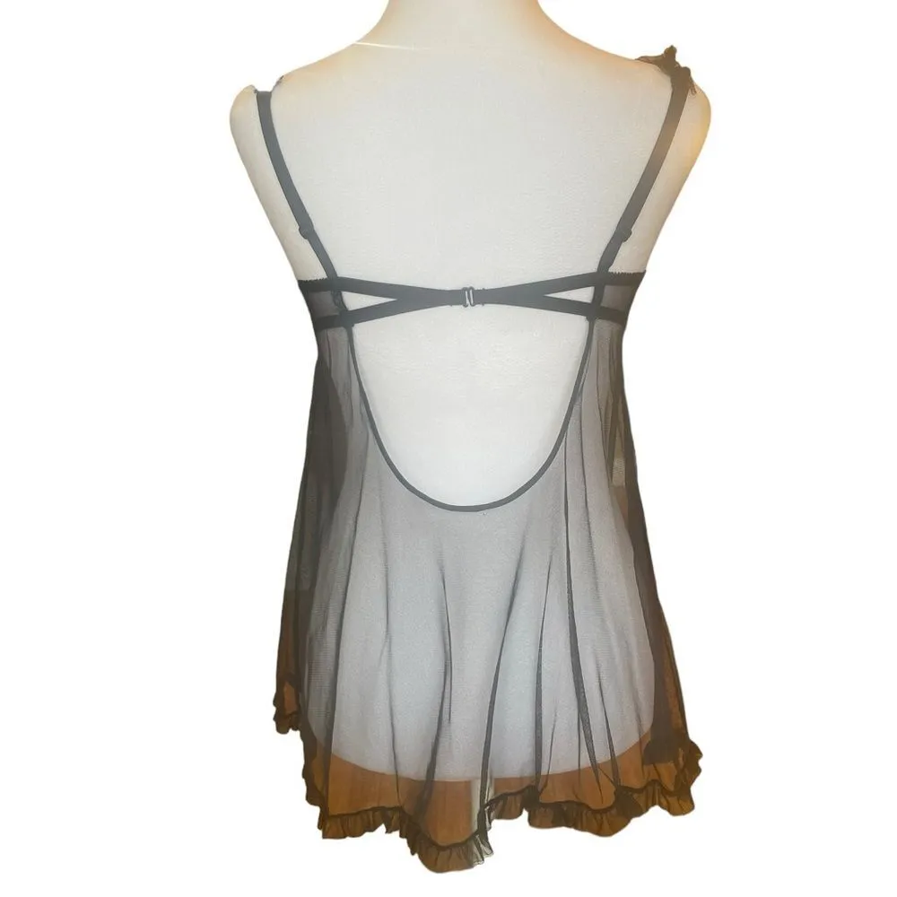 Victorias Secret Sheer Black Ruffle Bra Lingerie Babyboll Dress Size 34B - Image 2