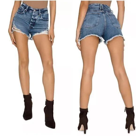 Good American Bombshell Shorts High Rise Distressed Size 26 NWT - Image 2