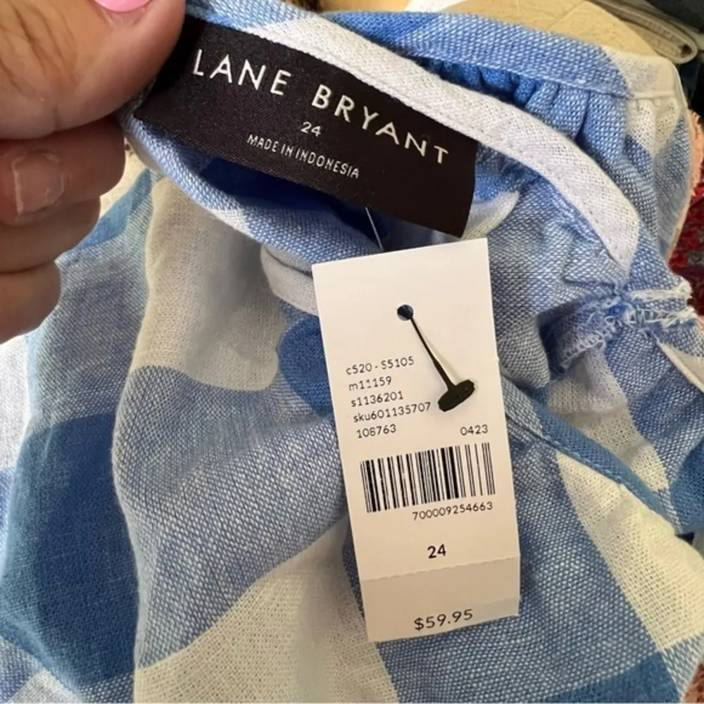 LANE BRYANT Crop Balloon-Sleeve Top & midi skirt set LINEN Lattice Check SIZE 22 - Image 8