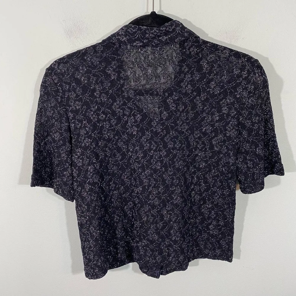 Vintage 80's Black & Silver Metallic Open Knit Midi Dress with Matching Top Size 4 - Image 9