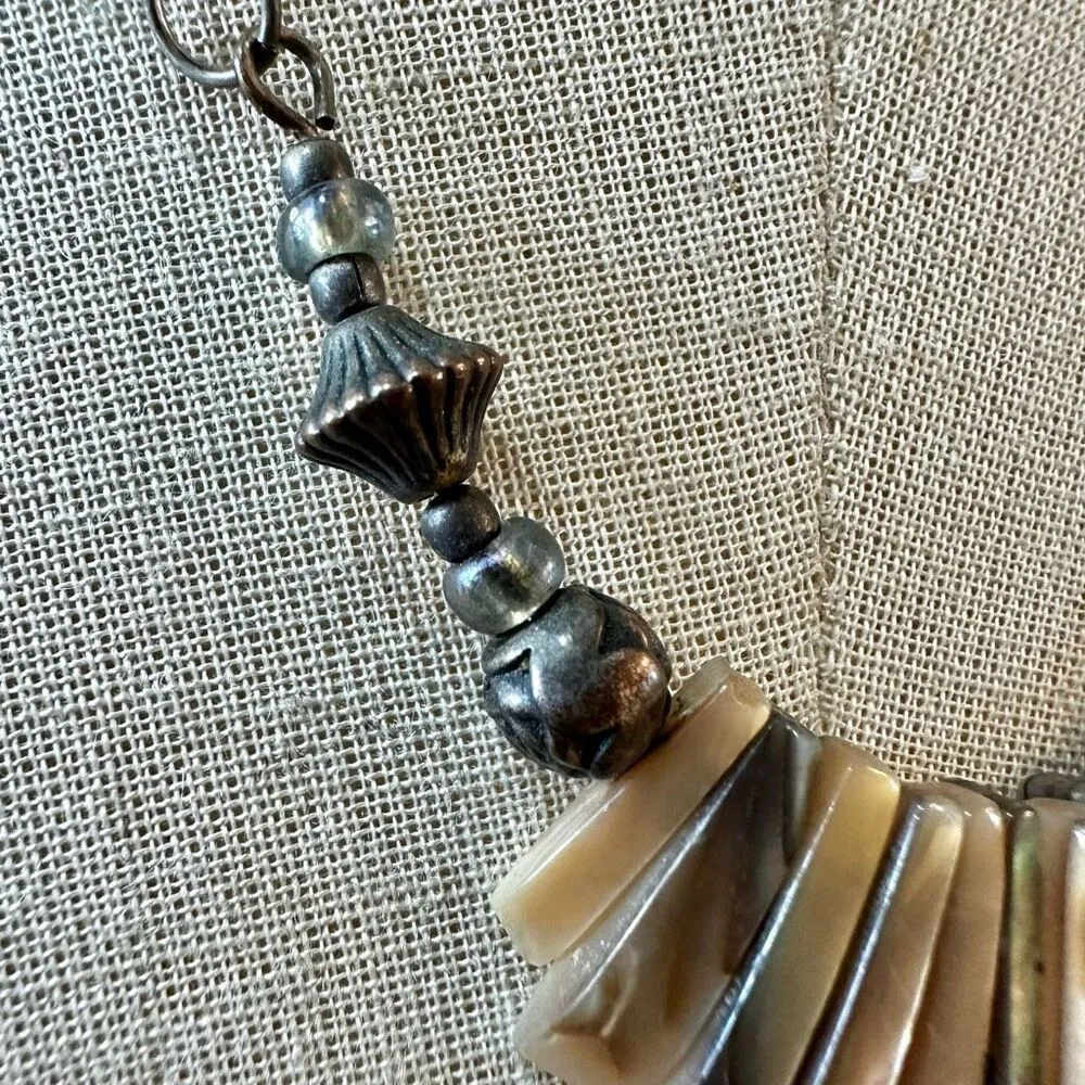 Vintage Silver Tone Abalone Shell Fringe Necklace - Image 9