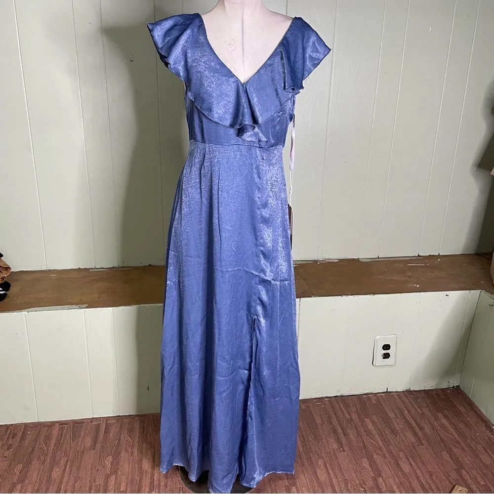 JJs House Split Front Ruffle Sleeveless Elegant‎ A-line Satin Midi Dress XL - Image 3