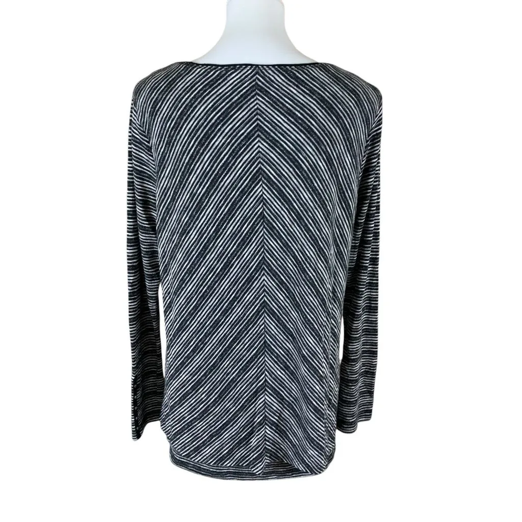 White House Black Market Striped Chevron Long Sleeve Stretch‎ Knit Top Medium - Image 3