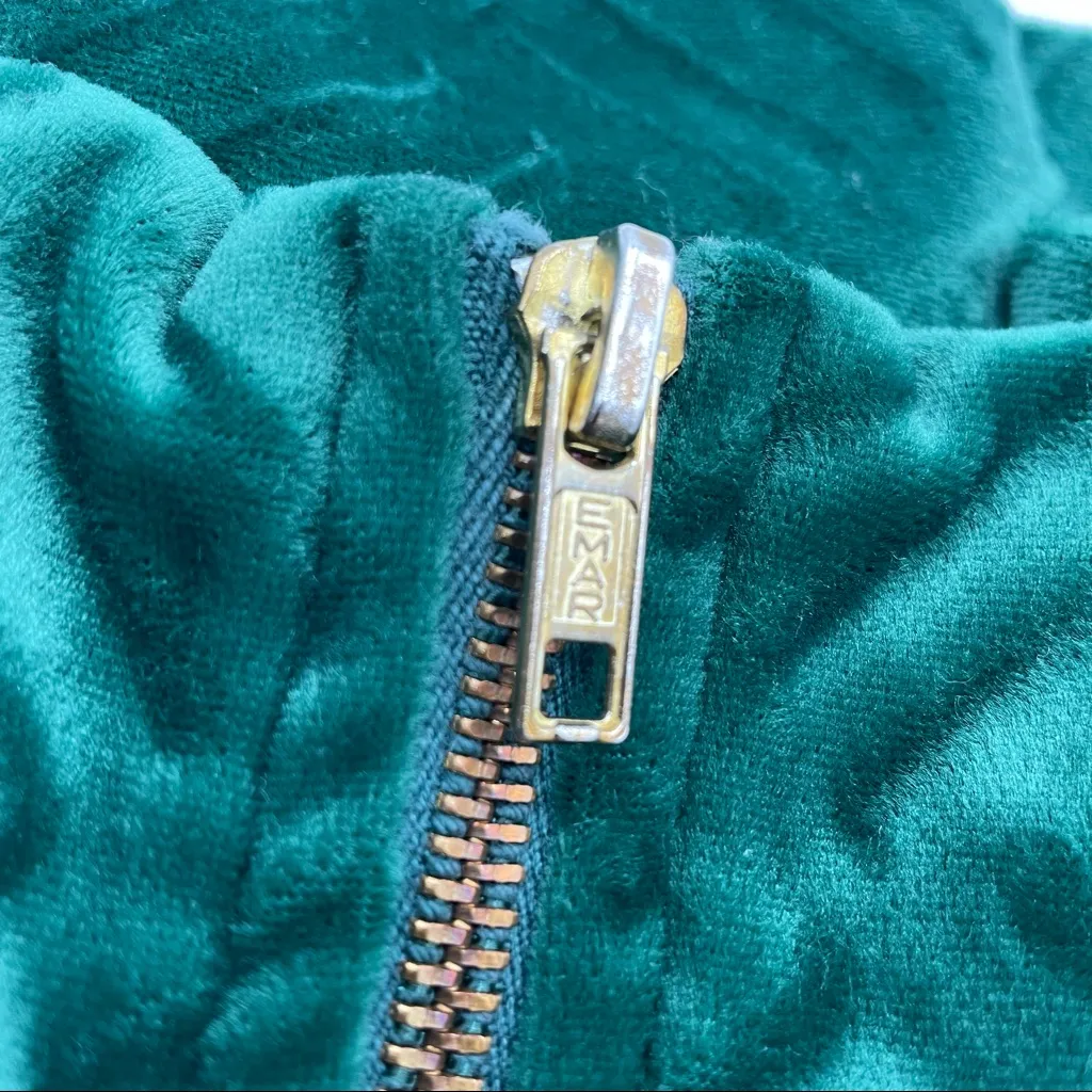 Vintage Velvet Velour Green Stripe Jacket Sweatshirt Zip - Image 3