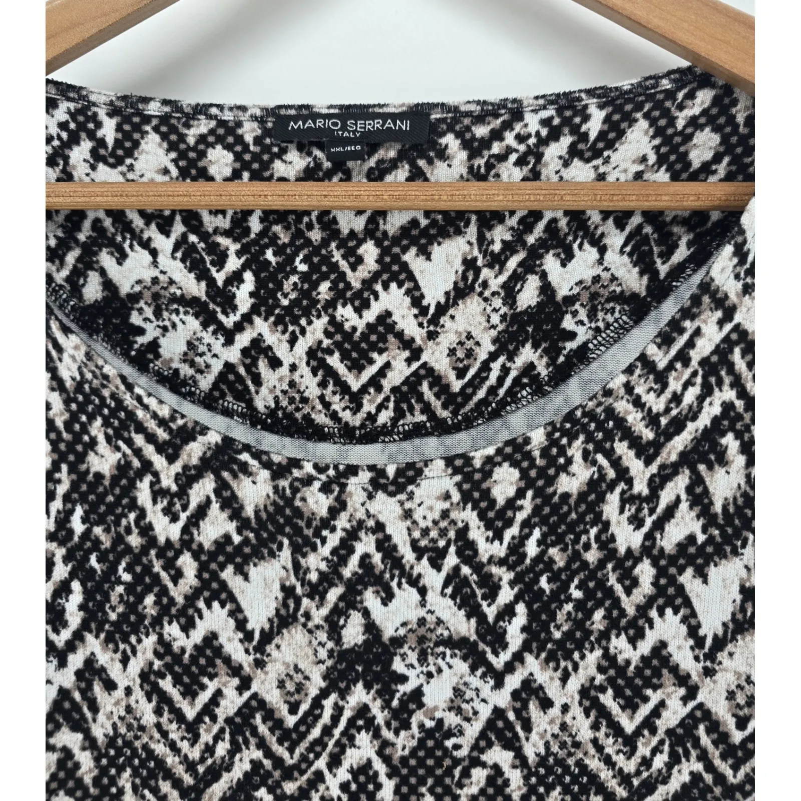 Mario Serrani Womens Top XXL Black Ivory Animal‎ Print Long Sleeve Tee - Image 2