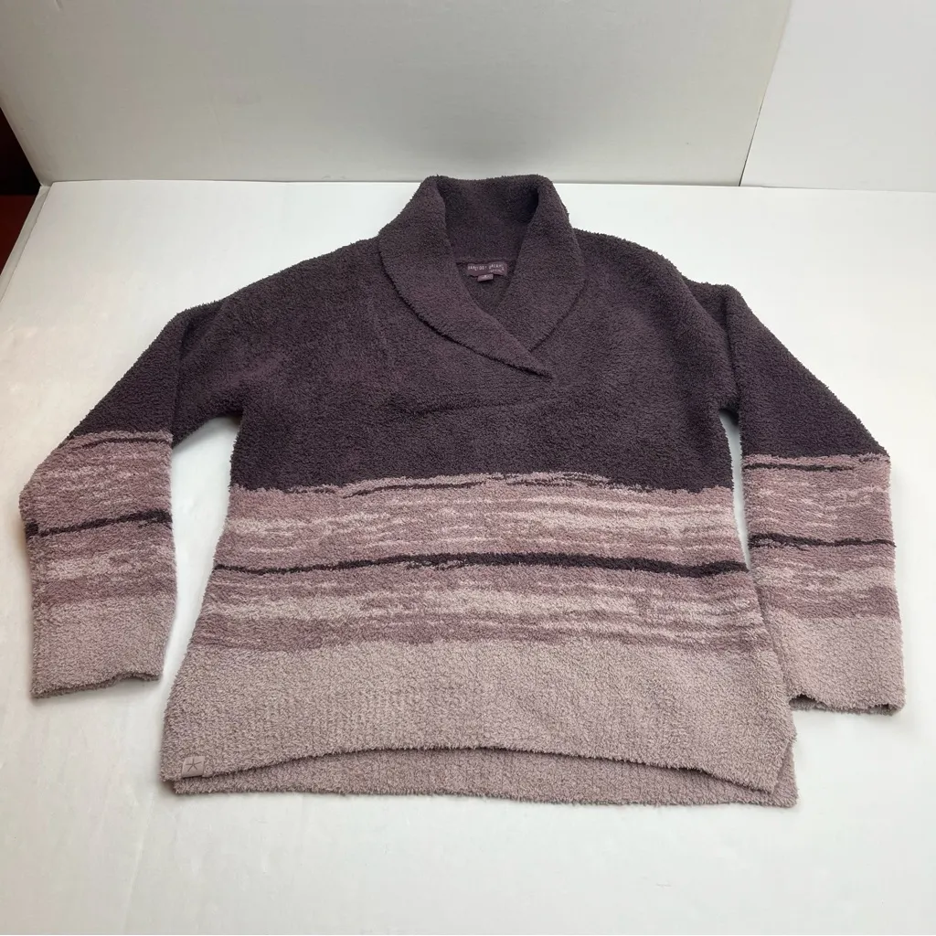 Barefoot Dreams CozyChic Shawl Collar Pullover Sweater Violet Faded Rose Medium - Image 3