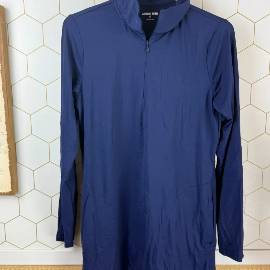 Lands' End Blue Quarter Zip Long Sleeve Tunic Rash Guard Cover-up - Size - XS - Image 7