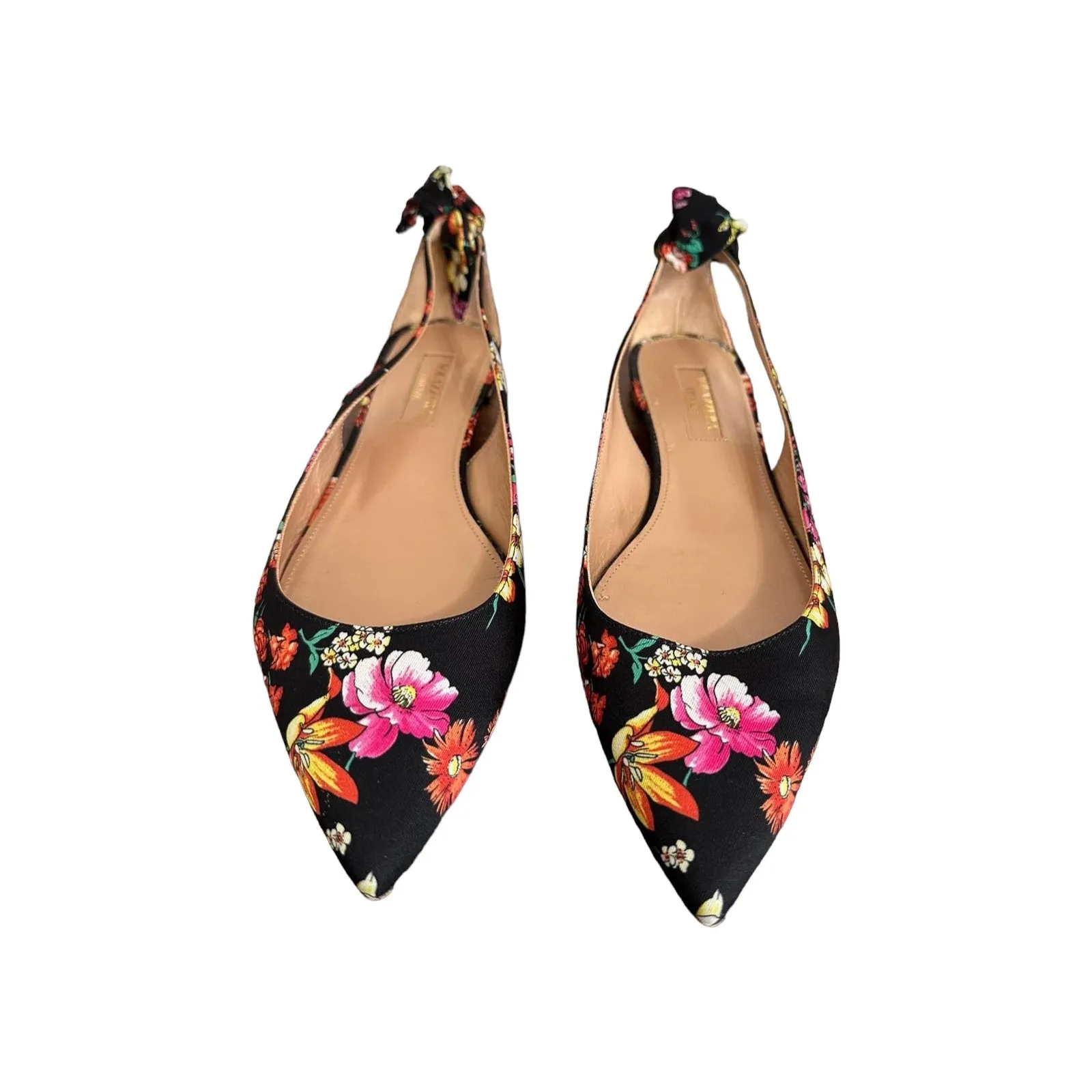 Aquazzura Bow Tie‎ Floral Ballet Flats Size 36 Multicolor Pointed Toe Black - Image 3