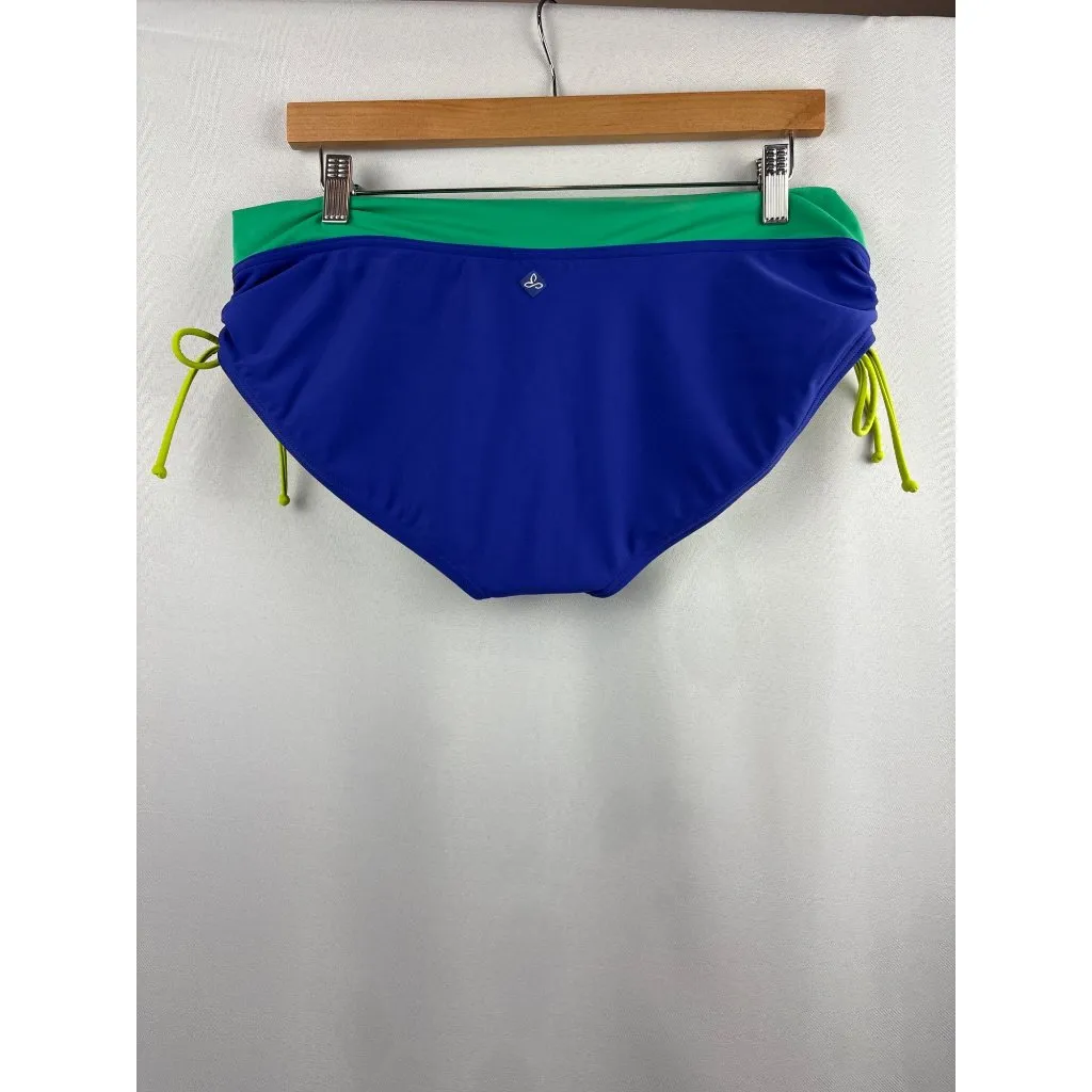 Women’s Prana XL Blue, Green, & Yellow Bikini Bottoms with Ruched Sides & Bows - Image 3