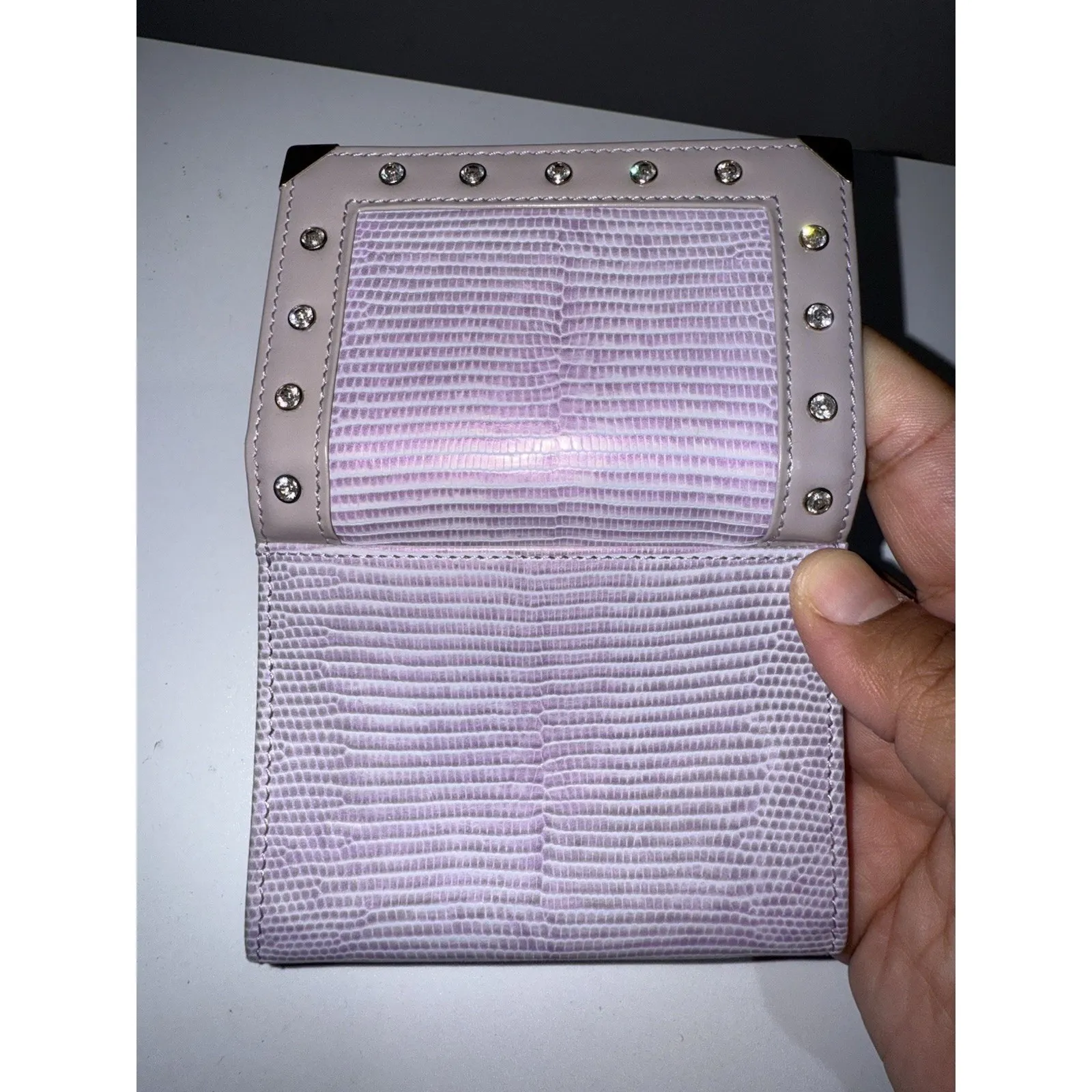 Authentic Swarovski Women's Lilac Rhinestoned Small‎ Wallet Card Coin Holder - Image 5