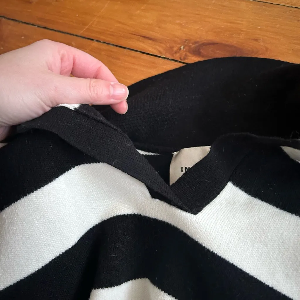 Industry Black and White Striped Women's Sweater collared medium - Image 4