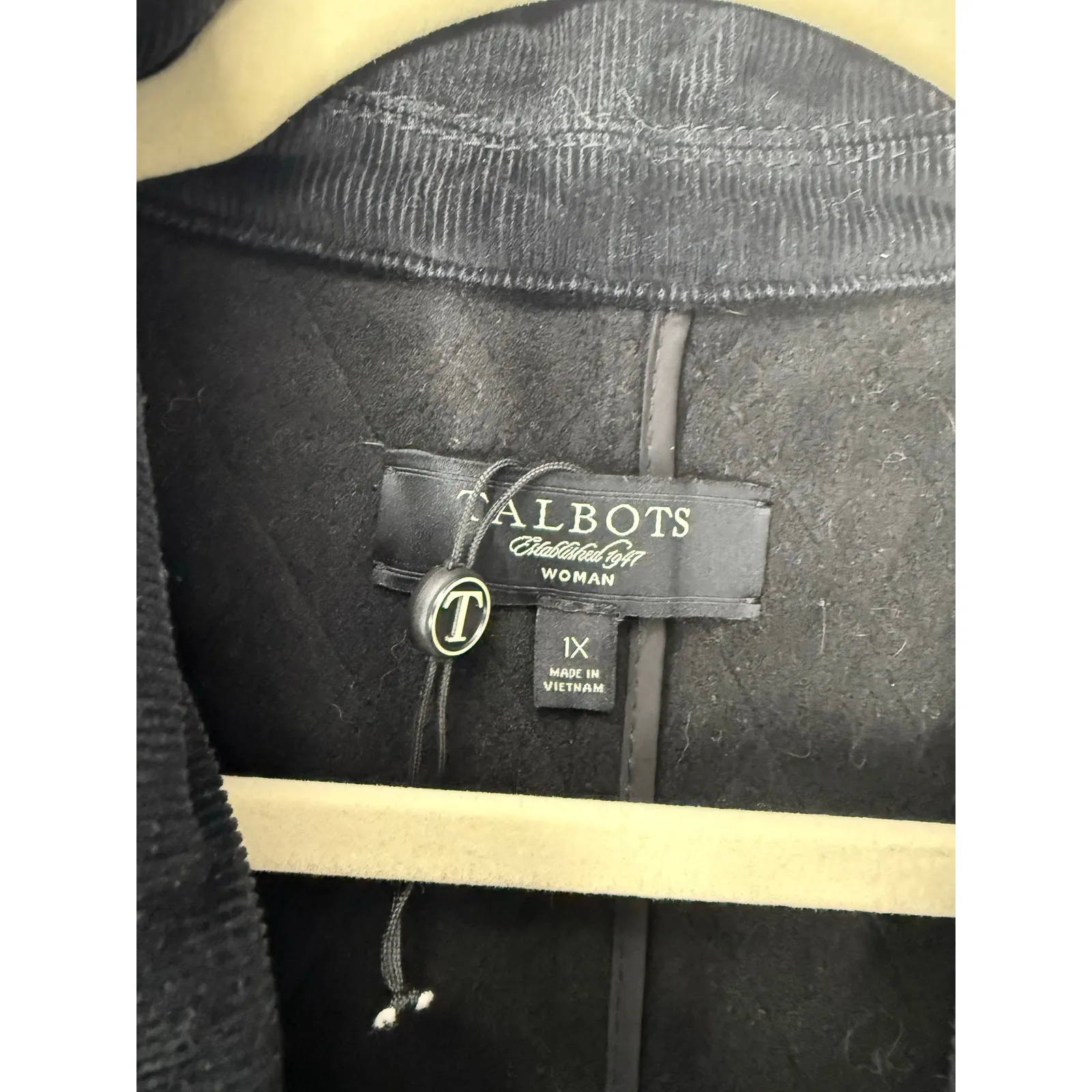 Talbots Quilted Button Front Vest Black Corduroy Collar 1X Equestrian Preppy - Image 4