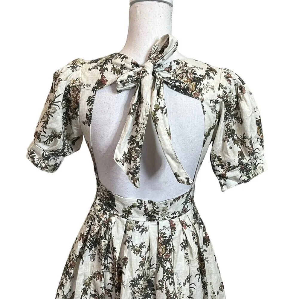 Agua Bendita Menta Papier Dress Floral Fit and Flare Open Back Womens Size Small - Image 7