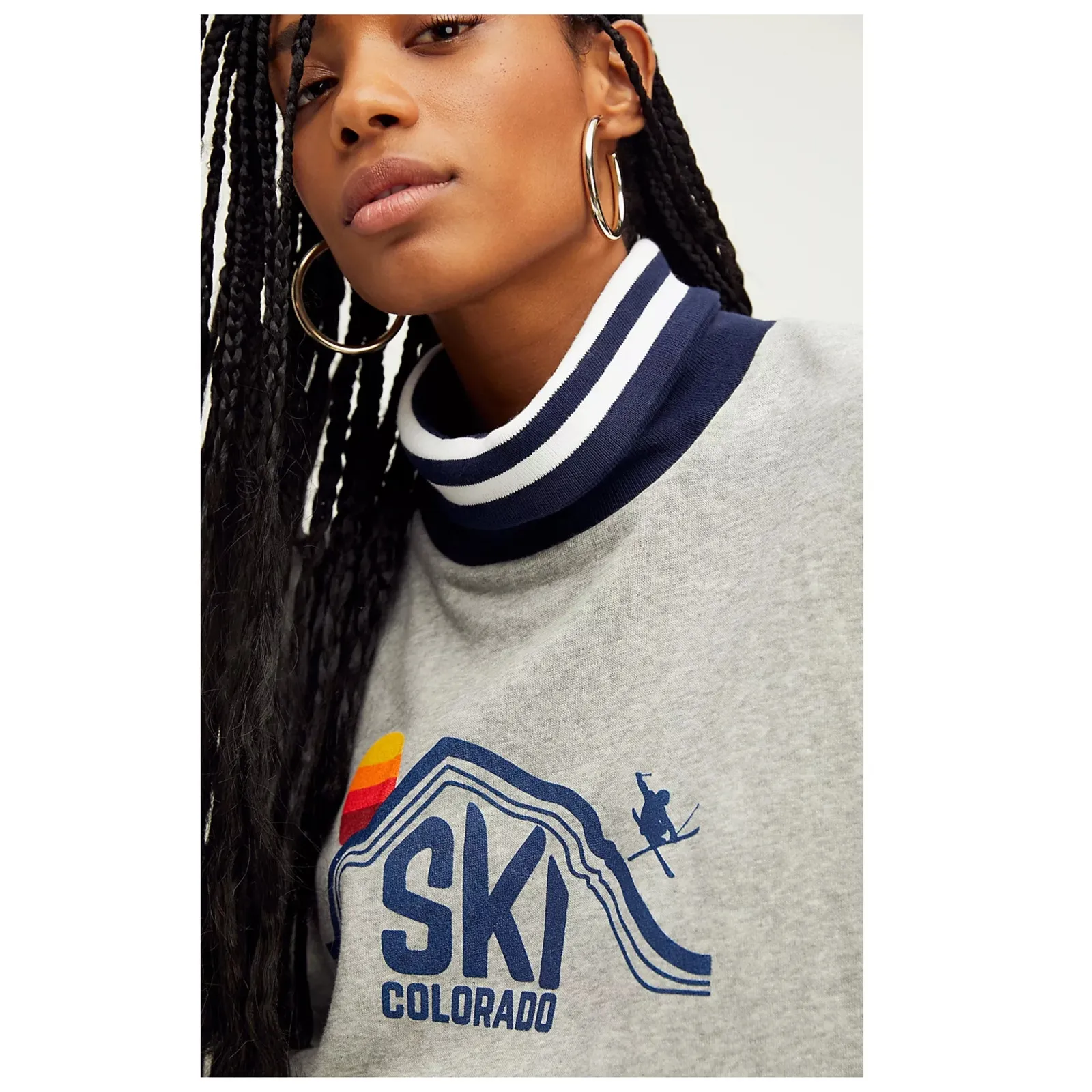 Free People x Campus Collection Ski Club Cowl Neck Pullover Size Medium Gray - Image 3