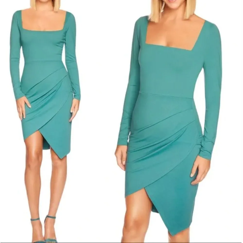 Susana Monaco Fitted Tulip Hem Long Sleeve Asymmetric Dress Mini Small Gray - Image 2