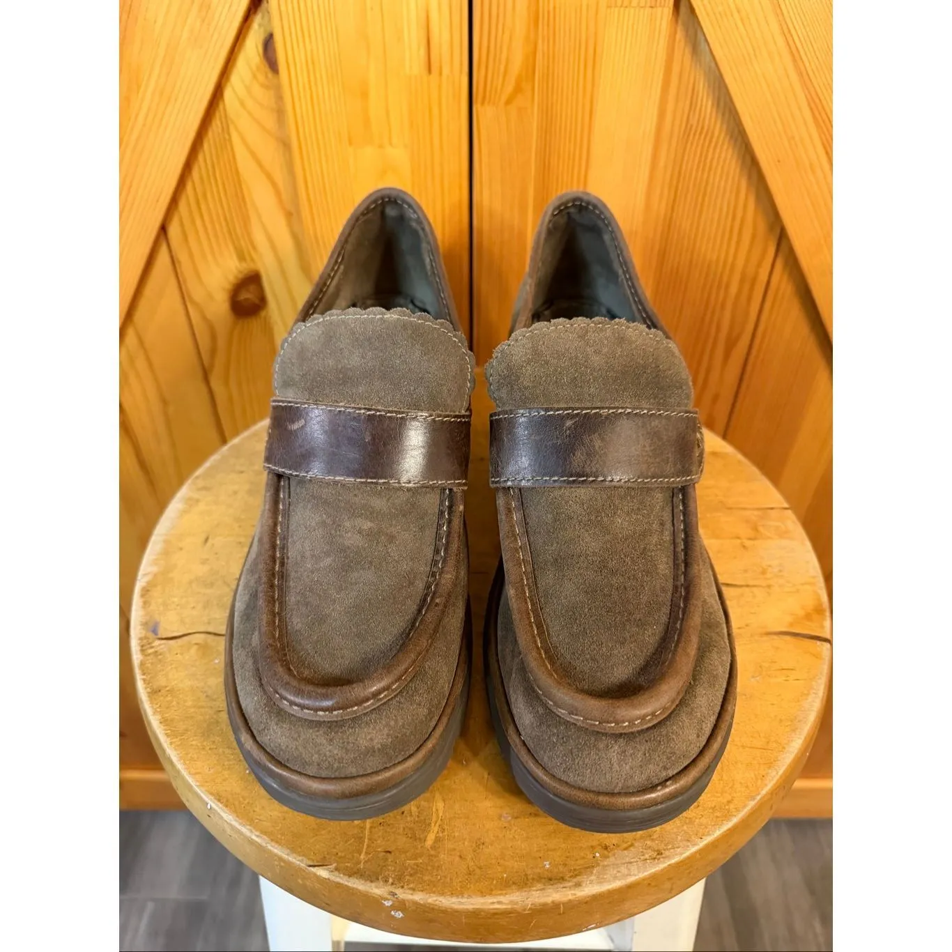 FLY London Olive Suede Loafers with Leather Trim Shoe Size EU 40 US 9-9.5 - Image 2