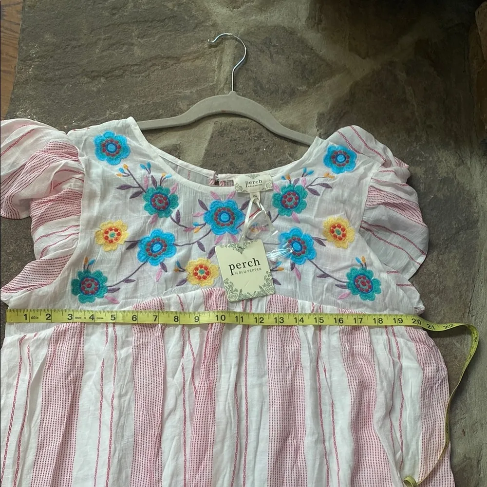 Anthropologie Pink embroidered 1XL boho Flutter Sleeve dress Perch pink floral - Image 7