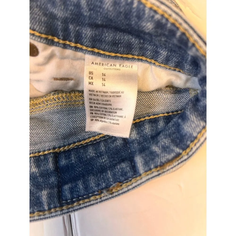 American Eagle Stretched High Rise Shortie Distressed Women Jean Shorts Size 14 - Image 5