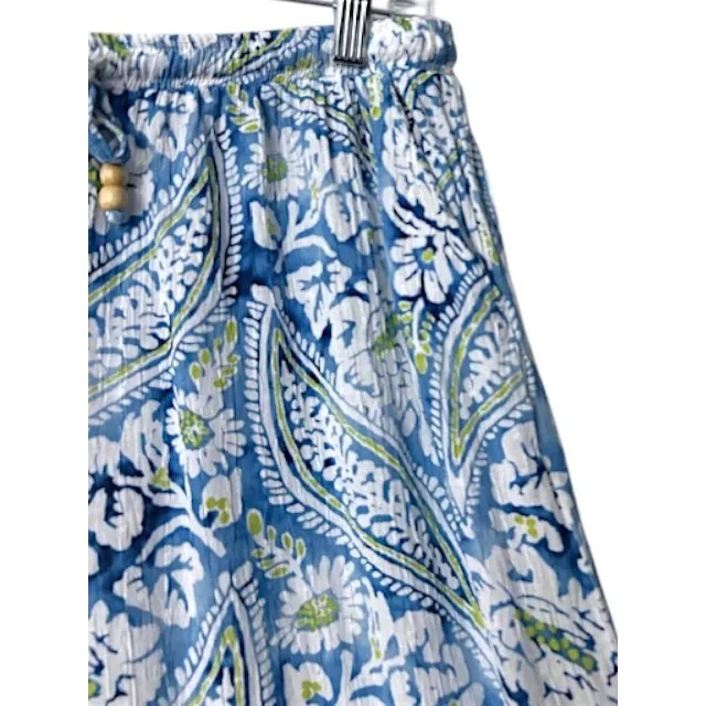 Blue Paisley Floral Wide Leg Pants L Boho Coastal Festival Beachy Resort Cruise Size L - Image 10