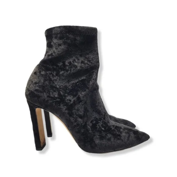 Jimmy Choo Louella 100 Crushed Velvet Ankle Heeled Sock Booties Black Size 37.5 - Image 2