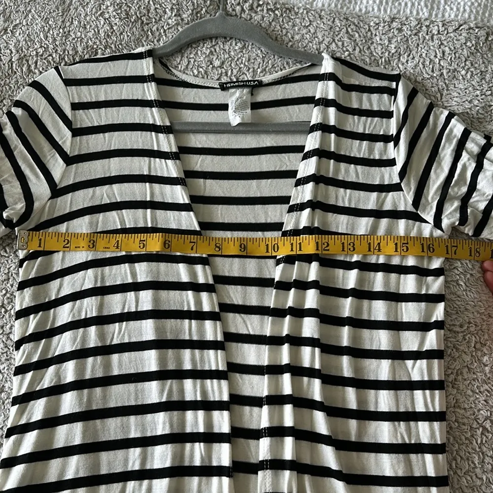 Heimish USA Women's S Open Front Lightweight Cardigan White Black Stripe Preppy - Image 6