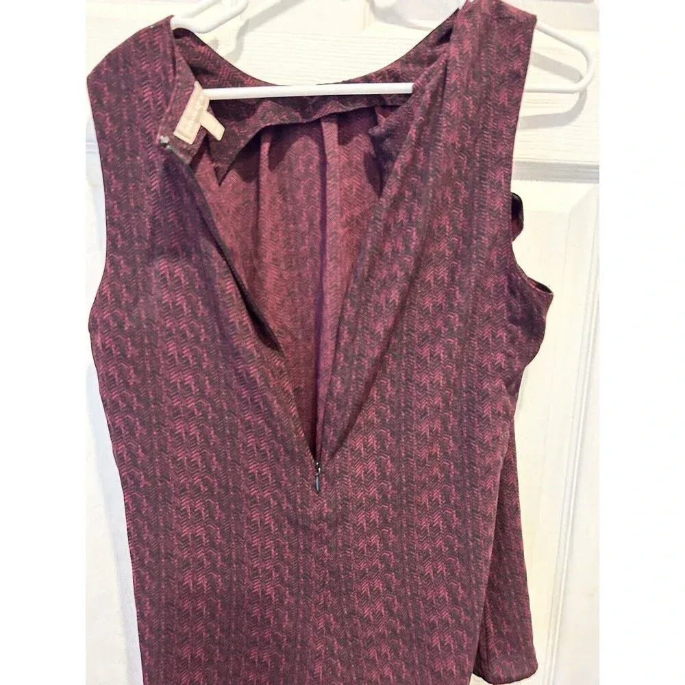 Banana Republic Womens Sleeveless Top‎ Sz 14 Burgundy Black Herringbone  Blouse - Image 5