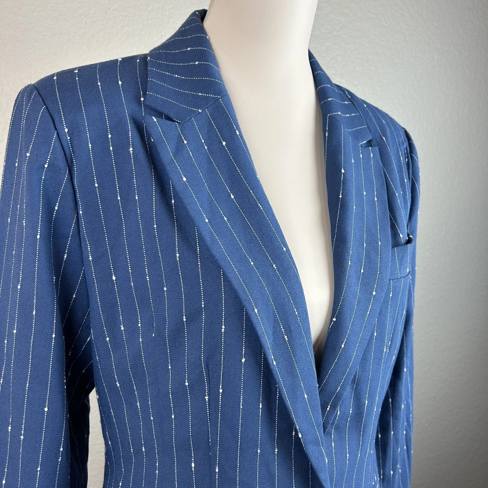 Stev Madden Women's Pinstripe Blue Jacket One Button Size M - Image 2