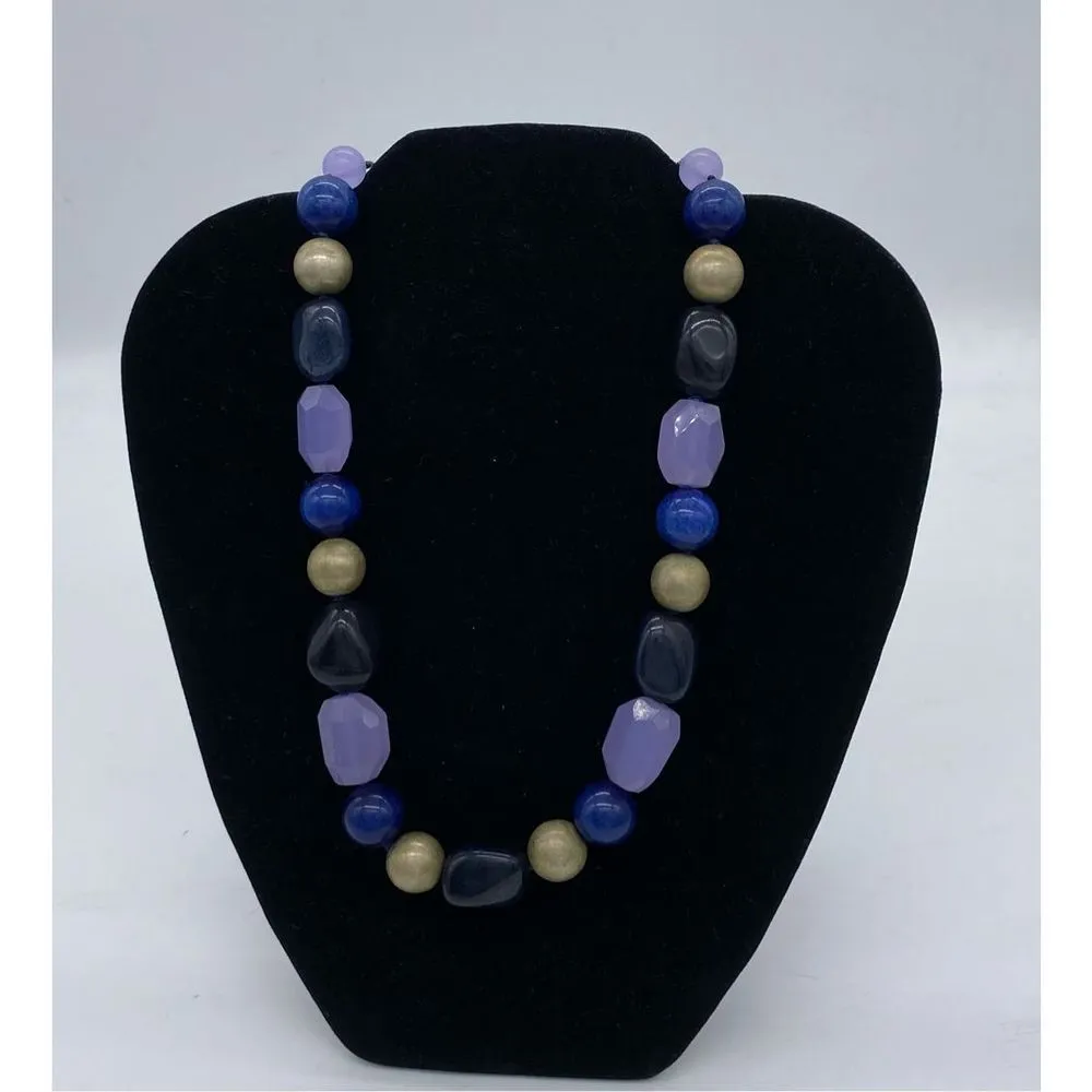 Talbots  large polished stone/beaded statement necklace - gorgeous colors!! Viole - Image 5